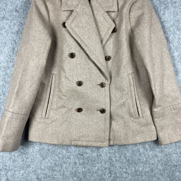J Crew Melton Peacoat Jacket Womens 4T Beige Double Breasted Italian Wool Preppy - Picture 3 of 14